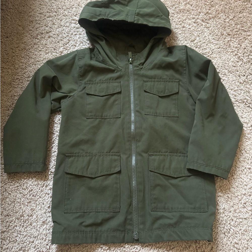 Old Navy Green Raincoat with Hood and Zipper